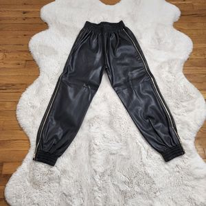 FASHIONNOVA Cute Black Faux Leather High Waisted Gold Side Zipper Jogger Pants